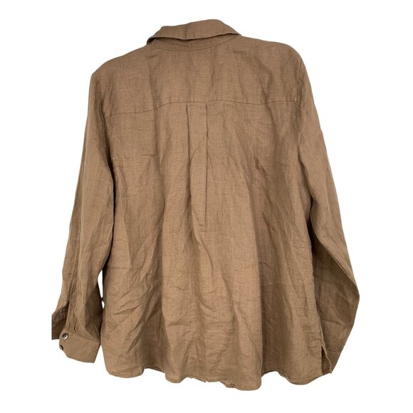 Chico's Linen Tunic Blouse Ruffle Trim Long Sleeves Size 14 XL Brown RP10240 - Picture 2 of 6